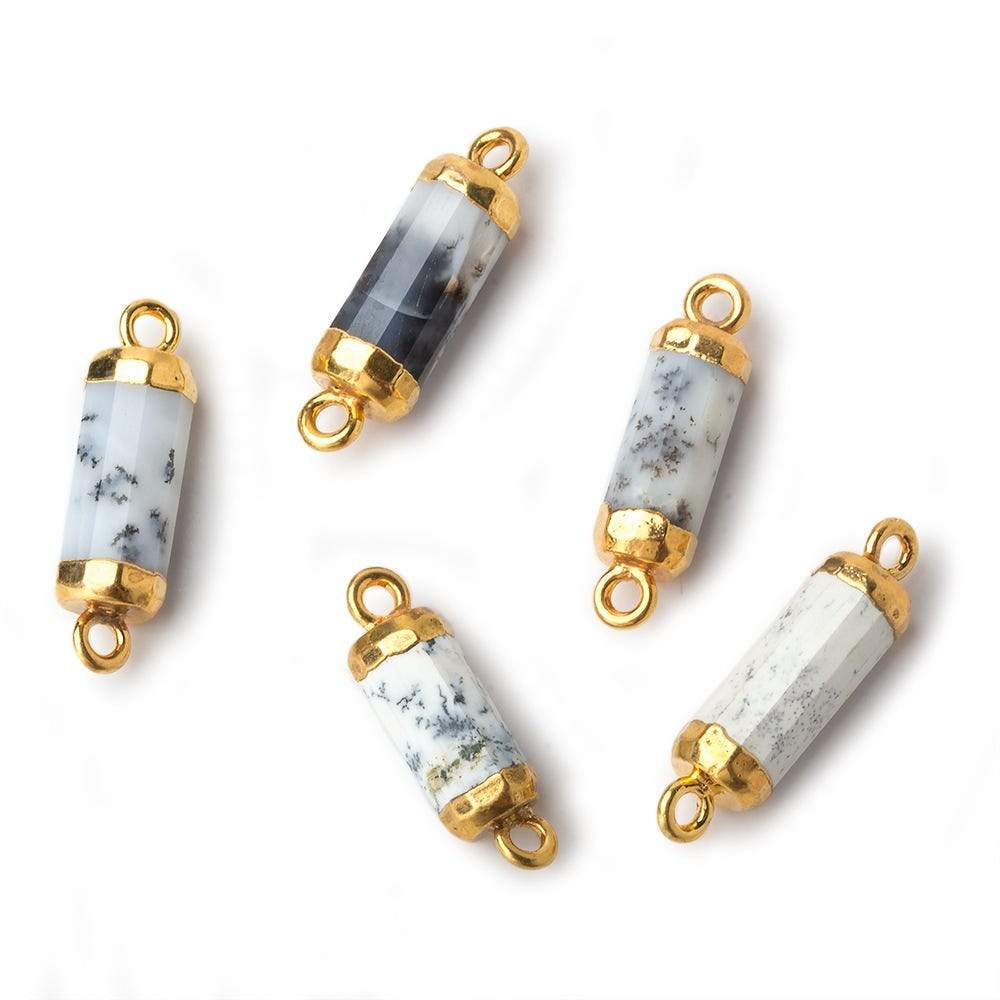 18x5mm Gold Leafed Dendritic Opal faceted barrel tube Connector 1 piece (ONLINE ORDER ONLY)