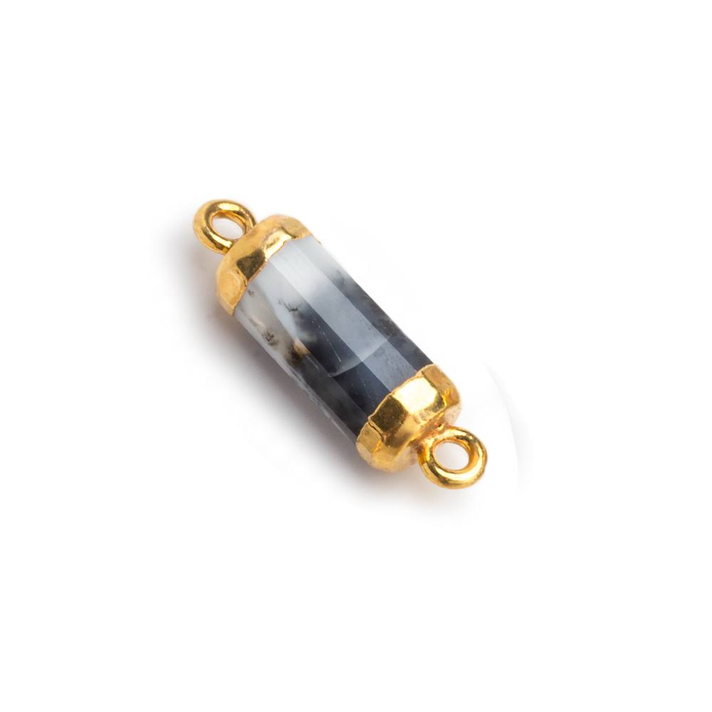 18x5mm Gold Leafed Dendritic Opal faceted barrel tube Connector 1 piece (ONLINE ORDER ONLY)