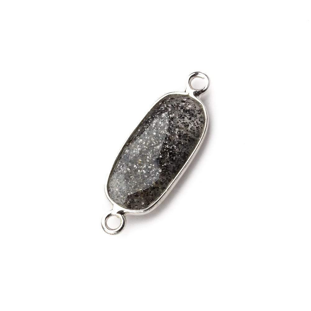 18x8mm Silver .925 Bezeled Celestial Quartz elongated oval Connector 1 focal bead (ONLINE ORDER ONLY)