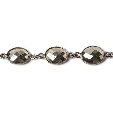 18x9mm Pyrite calibrated facet oval Black Gold Bezeled Chain by the foot 16pcs (ONLINE ORDER ONLY)