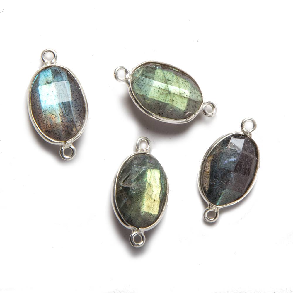 18x9mm Silver Bezeled Labradorite faceted nugget Connector 1 piece (ONLINE ORDER ONLY)