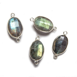 18x9mm Silver Bezeled Labradorite faceted nugget Connector 1 piece (ONLINE ORDER ONLY)