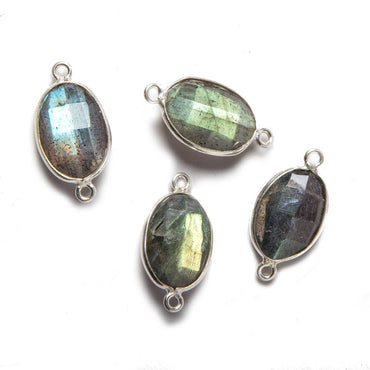 18x9mm Silver Bezeled Labradorite faceted nugget Connector 1 piece (ONLINE ORDER ONLY)