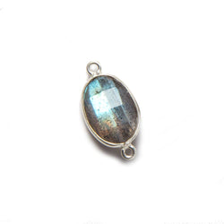 18x9mm Silver Bezeled Labradorite faceted nugget Connector 1 piece (ONLINE ORDER ONLY)