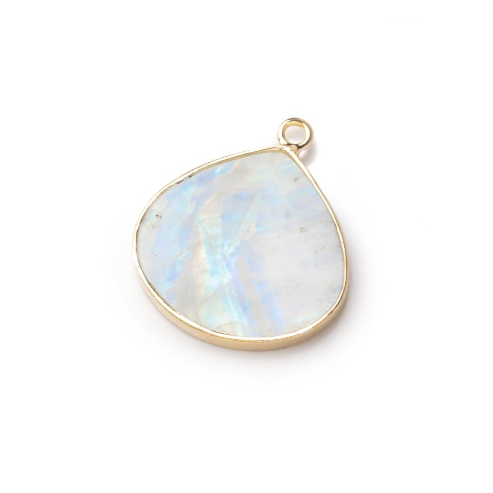 19-20mm Vermeil Bezel Rainbow Moonstone Flat Heart Pendant 1 piece (ONLINE ORDER ONLY)