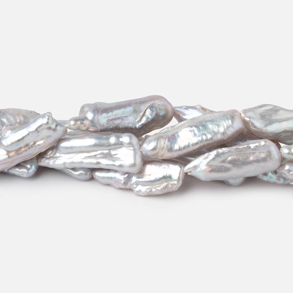 19-23mm Silver Straight Drill Biwa Freshwater Pearls 16 inch 19 Beads (ONLINE ORDER ONLY)