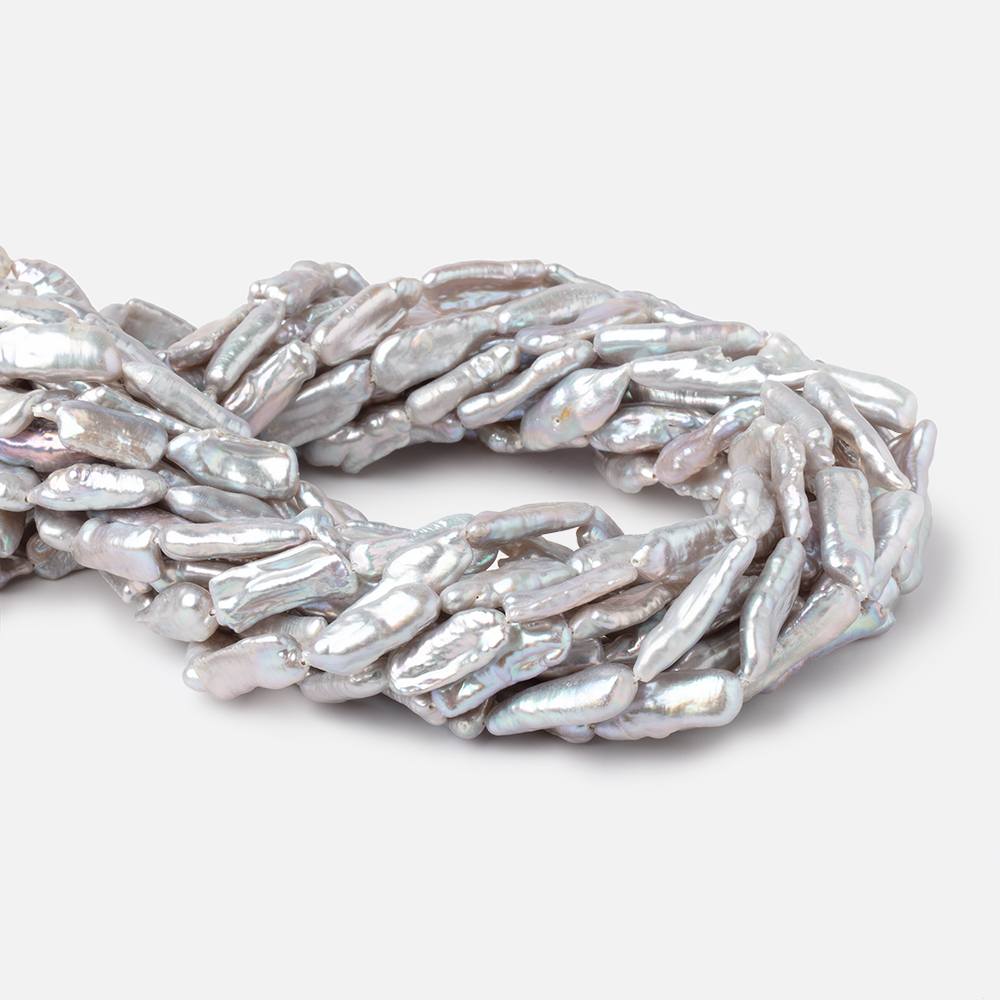 19-23mm Silver Straight Drill Biwa Freshwater Pearls 16 inch 19 Beads (ONLINE ORDER ONLY)