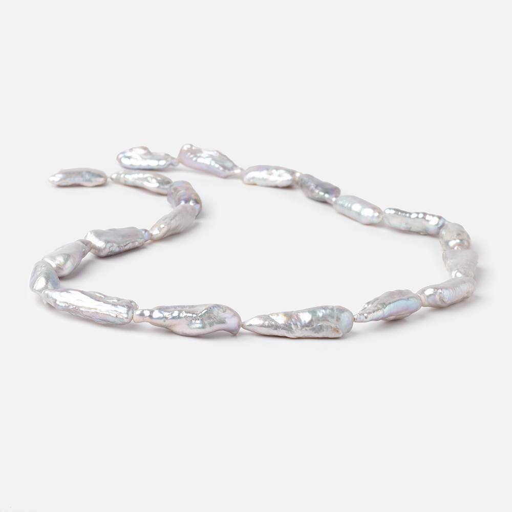 19-23mm Silver Straight Drill Biwa Freshwater Pearls 16 inch 19 Beads (ONLINE ORDER ONLY)