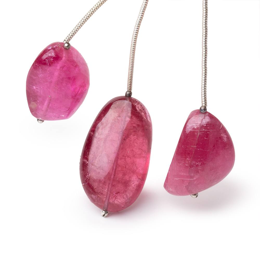 19-26mm Rubellite Tourmaline Plain Nugget Focal Beads Set of 3 AA (ONLINE ORDER ONLY)