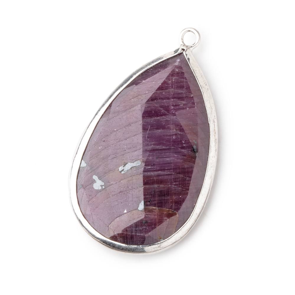 28x19mm Silver .925 Bezeled Ruby faceted pear Pendant 1 piece (ONLINE ORDER ONLY)