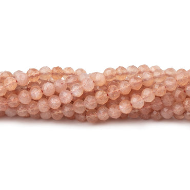 3.5mm Sunstone & Peach Moonstone microfaceted round beads 13 inch 100 pcs (ONLINE ORDER ONLY)