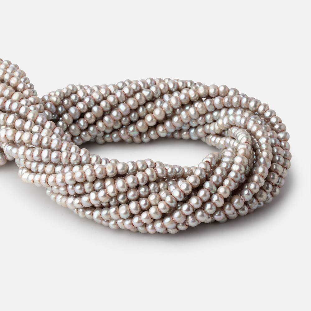 6x5mm Venetian Silver Off Round 2.5mm Large Hole Freshwater Pearl 85 Beads (ONLINE ORDER ONLY)