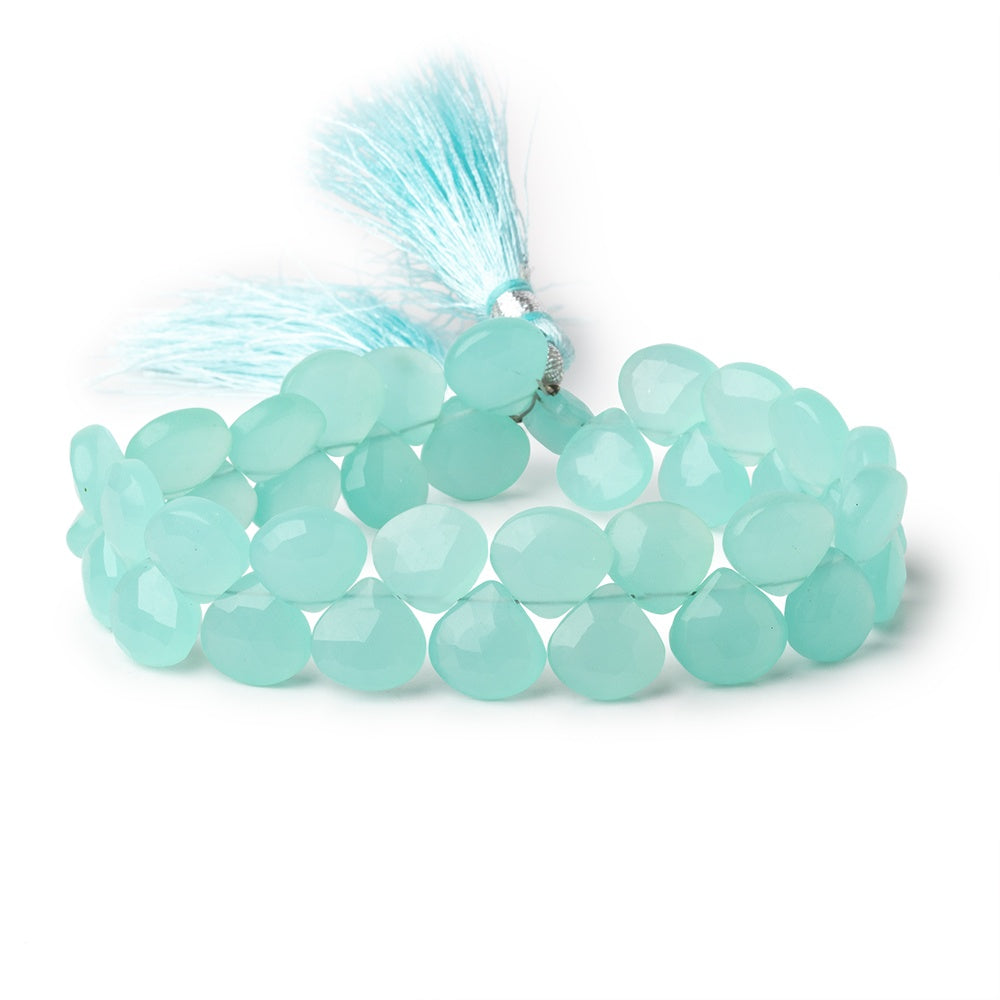 8-10mm Seaglass Chalcedony Faceted Heart Beads 8 inch 34 pieces (ONLINE ORDER ONLY)