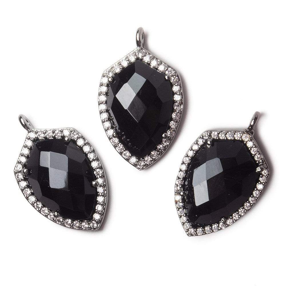 19.5x15mm Black Gold Bezel White CZ and Black Chalcedony Shield Pendant 1 focal piece (ONLINE ORDER ONLY)