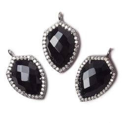 19.5x15mm Black Gold Bezel White CZ and Black Chalcedony Shield Pendant 1 focal piece (ONLINE ORDER ONLY)