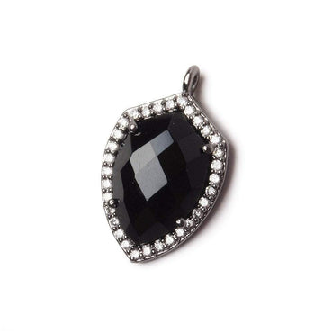 19.5x15mm Black Gold Bezel White CZ and Black Chalcedony Shield Pendant 1 focal piece (ONLINE ORDER ONLY)