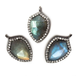 19.5x15mm Black Gold Bezel White CZ and Labradorite Shield Pendant 1 focal piece (ONLINE ORDER ONLY)