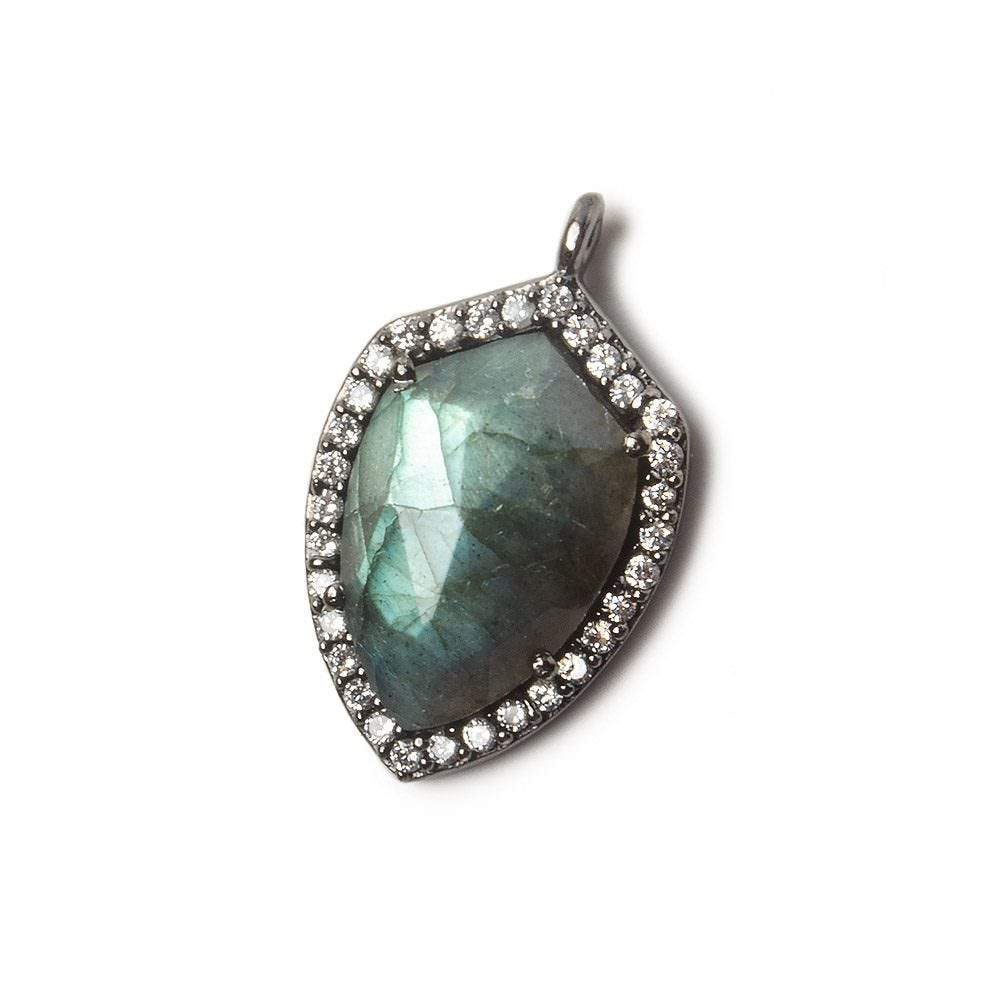 19.5x15mm Black Gold Bezel White CZ and Labradorite Shield Pendant 1 focal piece (ONLINE ORDER ONLY)