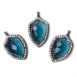 19.5x15mm Black Gold Bezel White CZ and London Blue Quartz Shield Pendant 1 focal piece (ONLINE ORDER ONLY)
