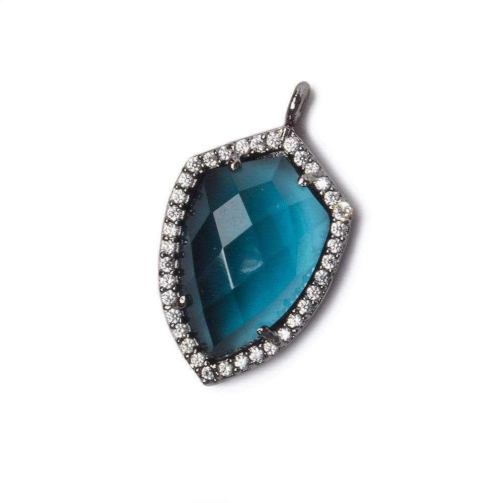 19.5x15mm Black Gold Bezel White CZ and London Blue Quartz Shield Pendant 1 focal piece (ONLINE ORDER ONLY)