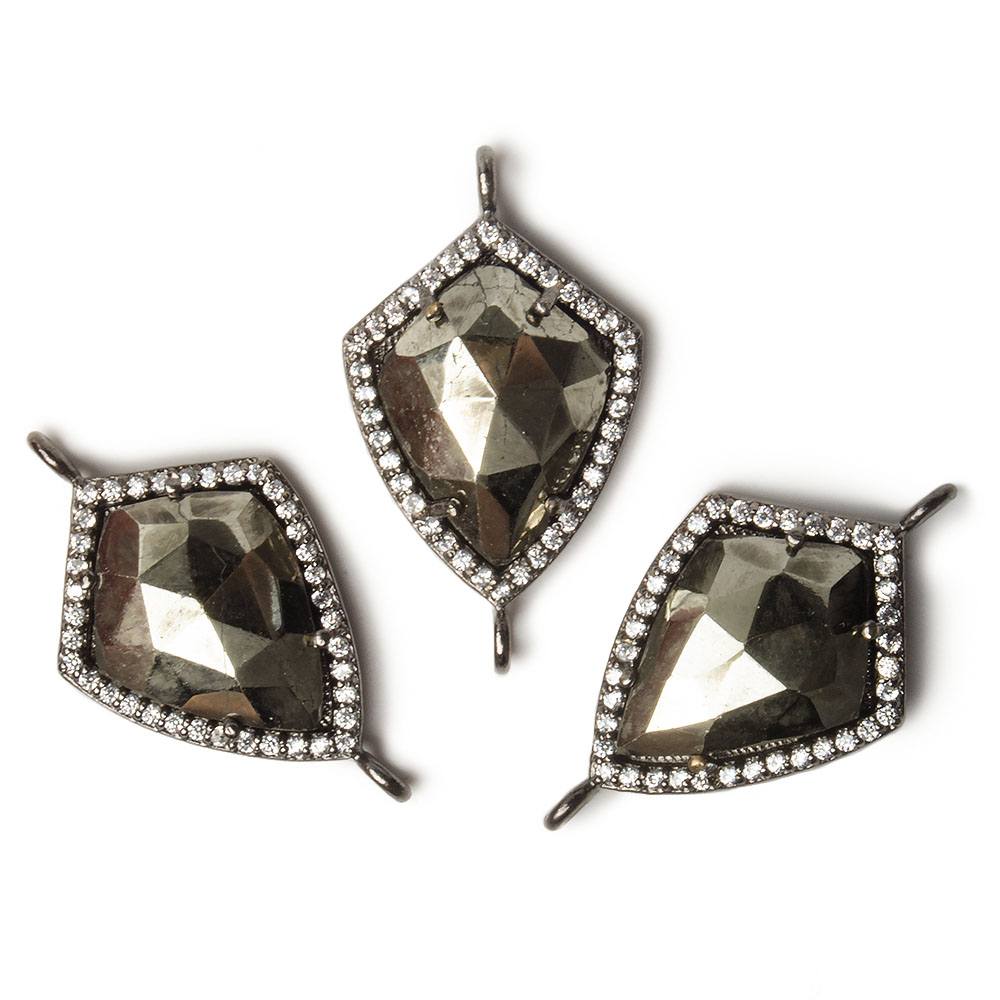 19.5x15mm Black Gold Bezel White CZ and Pyrite Shield Connector 1 focal piece (ONLINE ORDER ONLY)