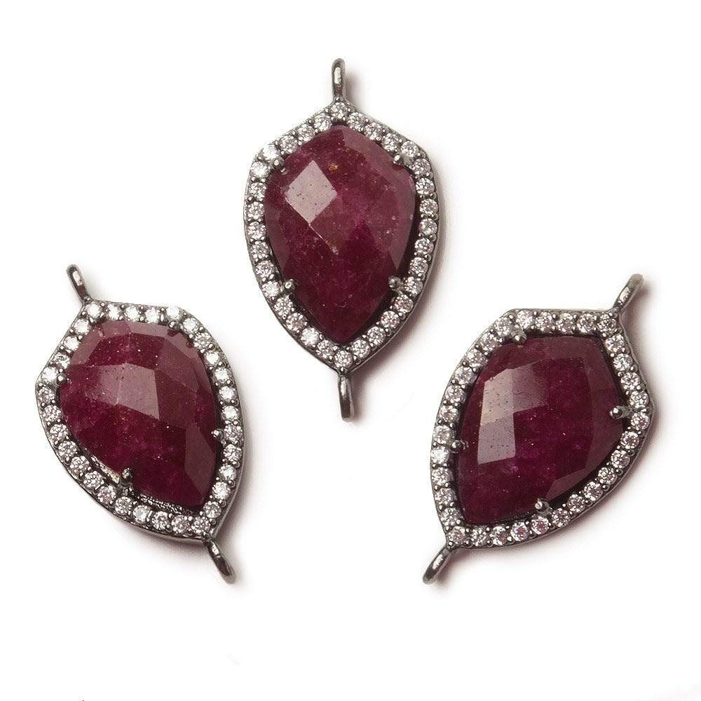 19.5x15mm Black Gold Bezel White CZ and Ruby Shield Connector 1 focal piece (ONLINE ORDER ONLY)