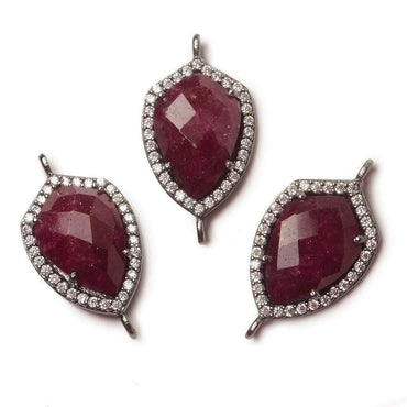 19.5x15mm Black Gold Bezel White CZ and Ruby Shield Connector 1 focal piece (ONLINE ORDER ONLY)