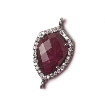 19.5x15mm Black Gold Bezel White CZ and Ruby Shield Connector 1 focal piece (ONLINE ORDER ONLY)