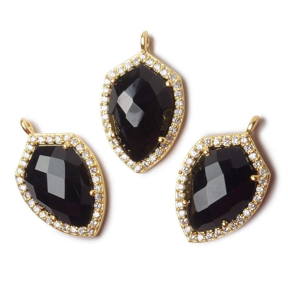 19.5x15mm Vermeil Bezel White CZ and Black Chalcedony Shield Pendant 1 piece (ONLINE ORDER ONLY)