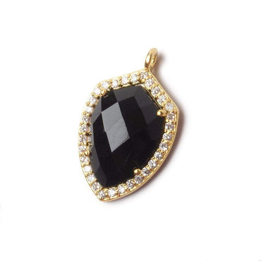 19.5x15mm Vermeil Bezel White CZ and Black Chalcedony Shield Pendant 1 piece (ONLINE ORDER ONLY)