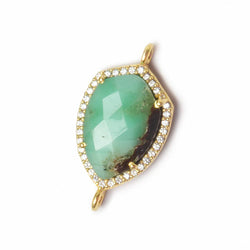 19.5x15mm Vermeil Bezel CZ and Chrysoprase & Matrix Shield Pendant 1 piece (ONLINE ORDER ONLY)