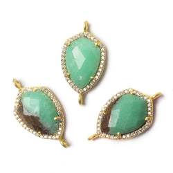 19.5x15mm Vermeil Bezel CZ and Chrysoprase & Matrix Shield Pendant 1 piece (ONLINE ORDER ONLY)