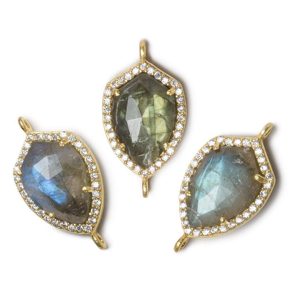 19.5x15mm Vermeil Bezel CZ and Labradorite Shield Connector 1 focal piece (ONLINE ORDER ONLY)
