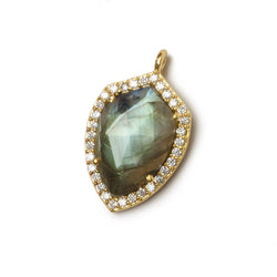 19.5x15mm Vermeil Bezel White CZ and Labradorite Shield Pendant 1 focal piece (ONLINE ORDER ONLY)