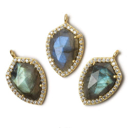19.5x15mm Vermeil Bezel White CZ and Labradorite Shield Pendant 1 focal piece (ONLINE ORDER ONLY)