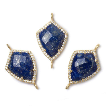 19.5x15mm Gold Bezel White CZ and Lapis Lazuli Shield Connector 1 focal piece (ONLINE ORDER ONLY)