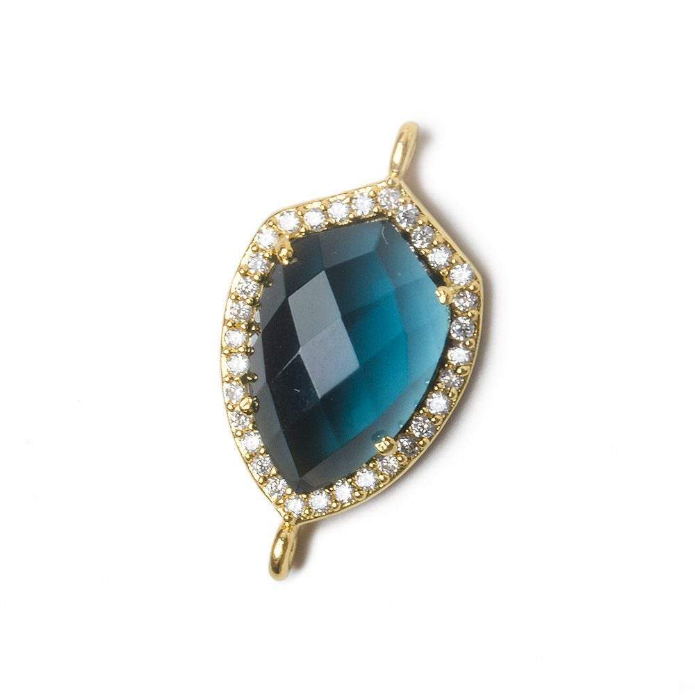 19.5x15mm Vermeil Bezel CZ and London Blue Quartz Shield Connector 1 piece (ONLINE ORDER ONLY)