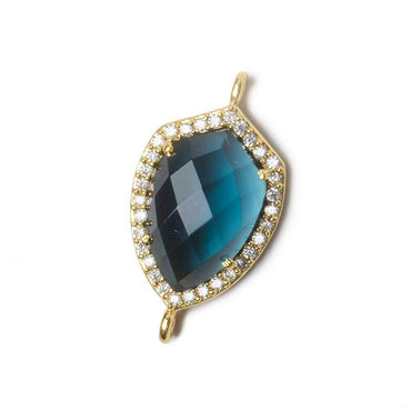 19.5x15mm Vermeil Bezel CZ and London Blue Quartz Shield Connector 1 piece (ONLINE ORDER ONLY)