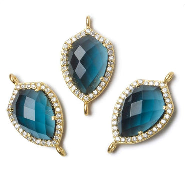 19.5x15mm Vermeil Bezel CZ and London Blue Quartz Shield Connector 1 piece (ONLINE ORDER ONLY)