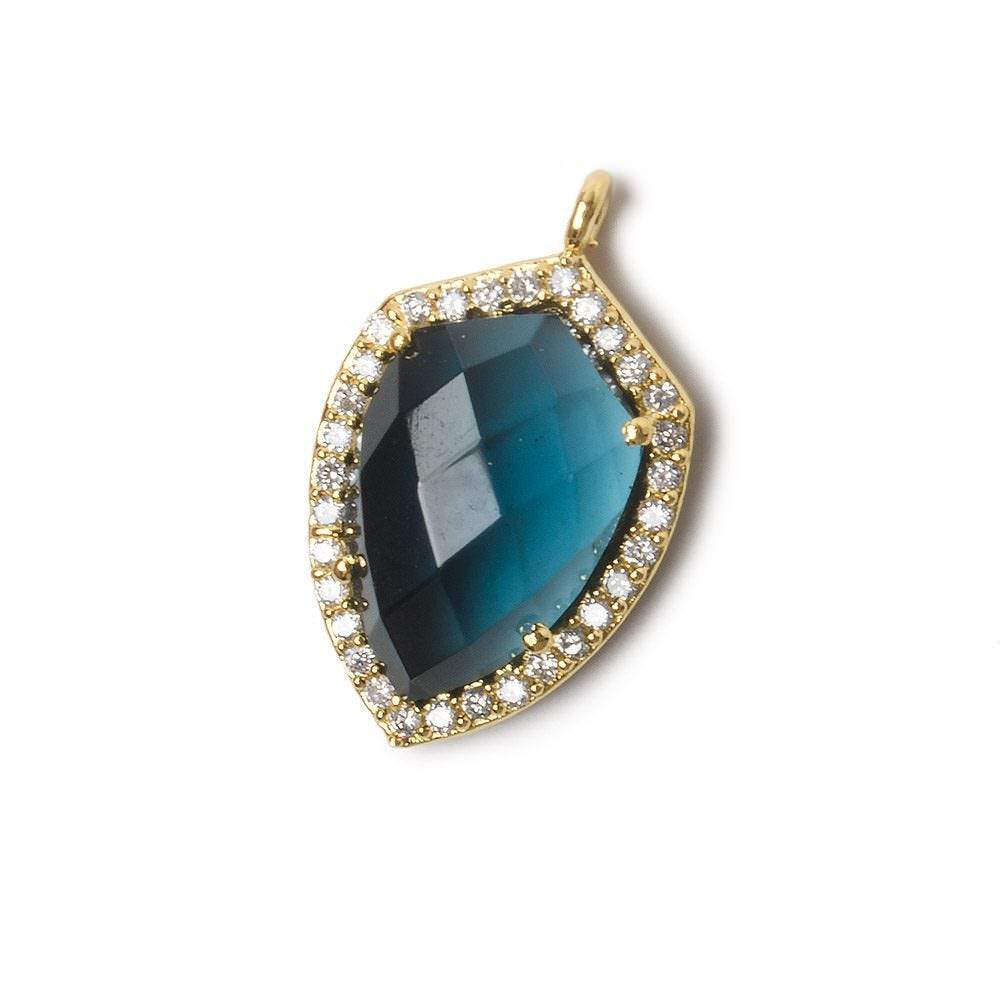 19.5x15mm Vermeil Bezel White CZ and London Blue Quartz Shield Pendant 1 piece (ONLINE ORDER ONLY)