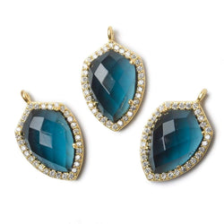 19.5x15mm Vermeil Bezel White CZ and London Blue Quartz Shield Pendant 1 piece (ONLINE ORDER ONLY)