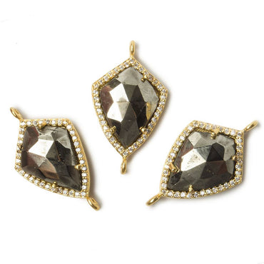 19.5x15mm Vermeil Bezel White CZ and Pyrite Shield Connector 1 focal piece (ONLINE ORDER ONLY)