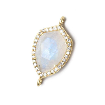 19.5x15mm Vermeil Bezel CZ and Rainbow Moonstone Shield Connector 1 piece (ONLINE ORDER ONLY)