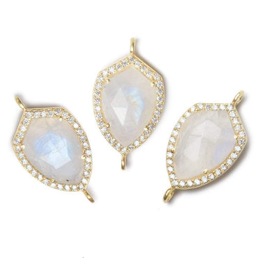 19.5x15mm Vermeil Bezel CZ and Rainbow Moonstone Shield Connector 1 piece (ONLINE ORDER ONLY)