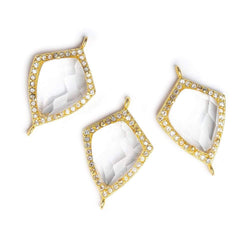 19.5x15mm Vermeil Bezel White CZ & Crystal Quartz Shield Connector 1 focal bead (ONLINE ORDER ONLY)