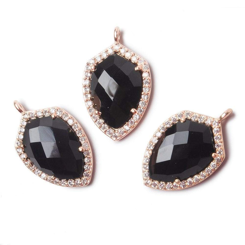 19.5x15mm Rose Gold Bezel White CZ and Black Chalcedony Shield Pendant 1 focal piece (ONLINE ORDER ONLY)