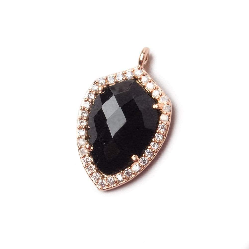 19.5x15mm Rose Gold Bezel White CZ and Black Chalcedony Shield Pendant 1 focal piece (ONLINE ORDER ONLY)