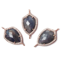 19.5x15mm Rose Gold Bezel White CZ and Blue Sapphire Shield Connector 1 focal piece (ONLINE ORDER ONLY)