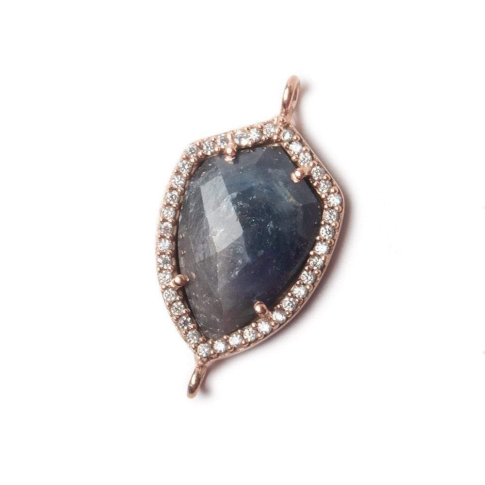 19.5x15mm Rose Gold Bezel White CZ and Blue Sapphire Shield Connector 1 focal piece (ONLINE ORDER ONLY)