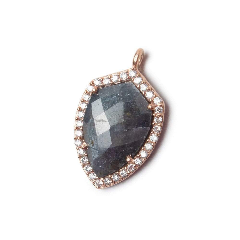 19.5x15mm Rose Gold Bezel White CZ and Blue Sapphire Shield Pendant 1 focal piece (ONLINE ORDER ONLY)